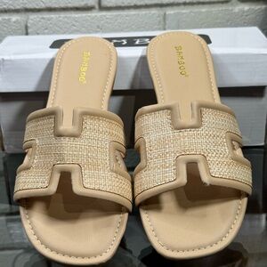 BAMBOO Beige Woven Slide Sandals